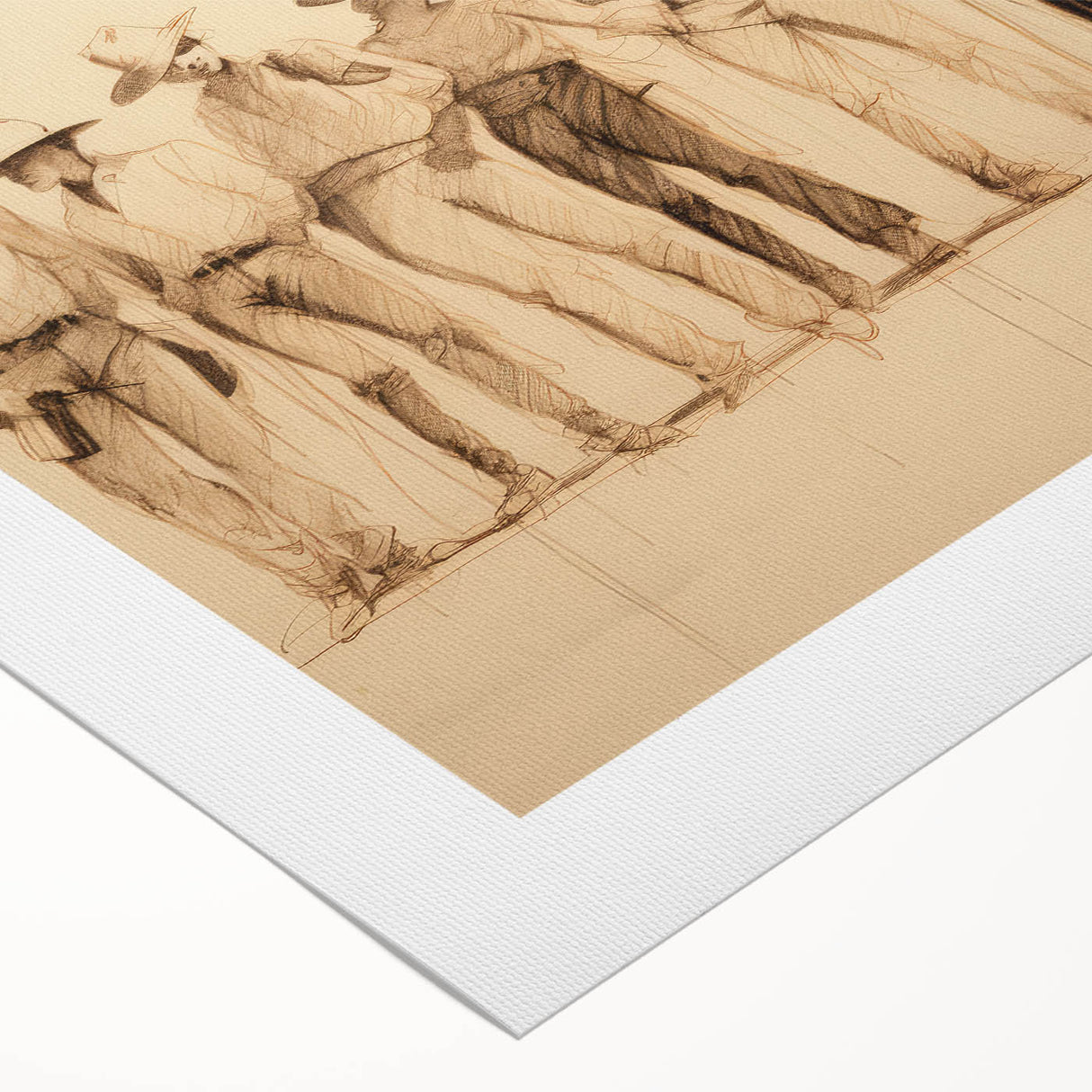 Vintage Portrait Art | Western Cowboys Sketch in Sepia Tone