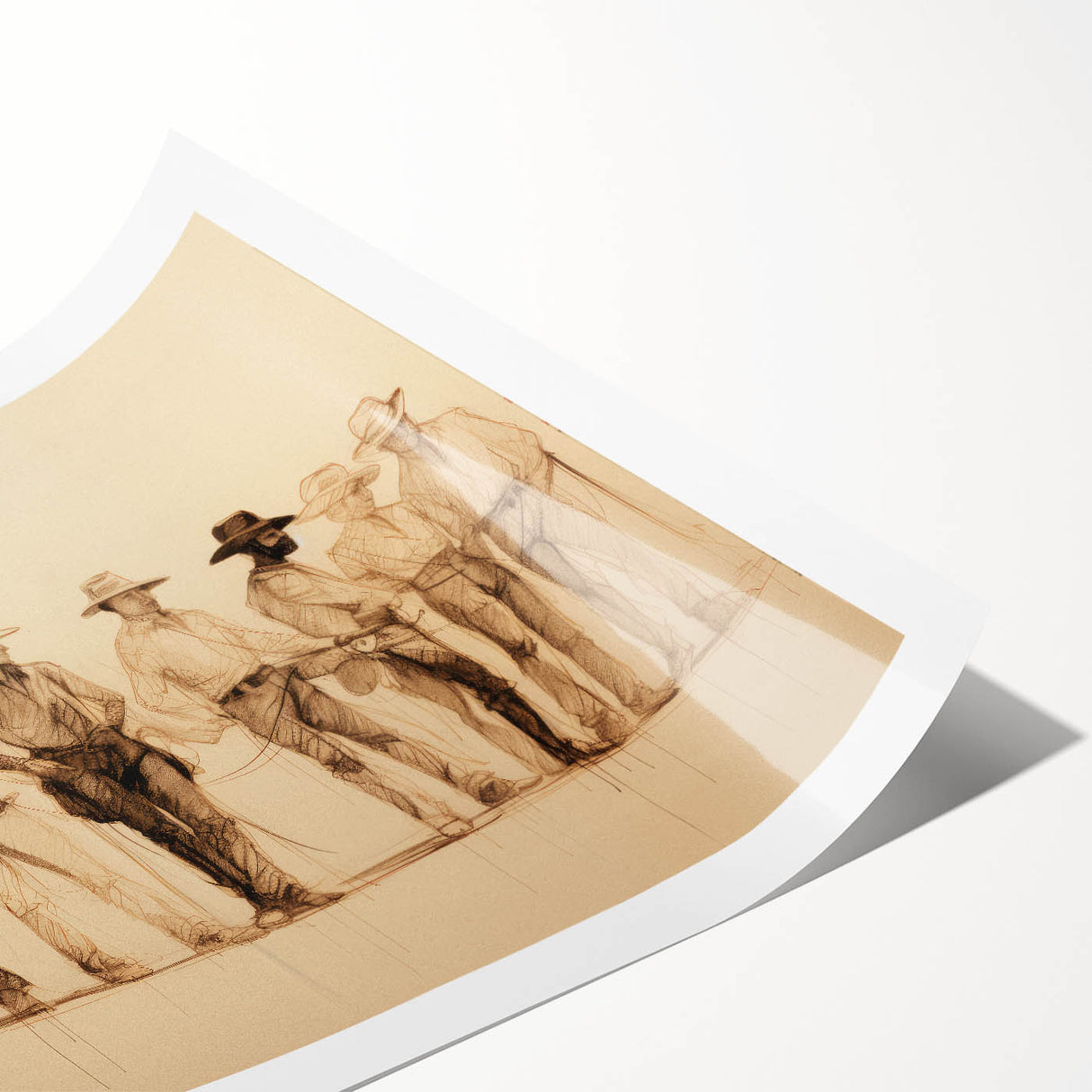Vintage Portrait Art | Western Cowboys Sketch in Sepia Tone