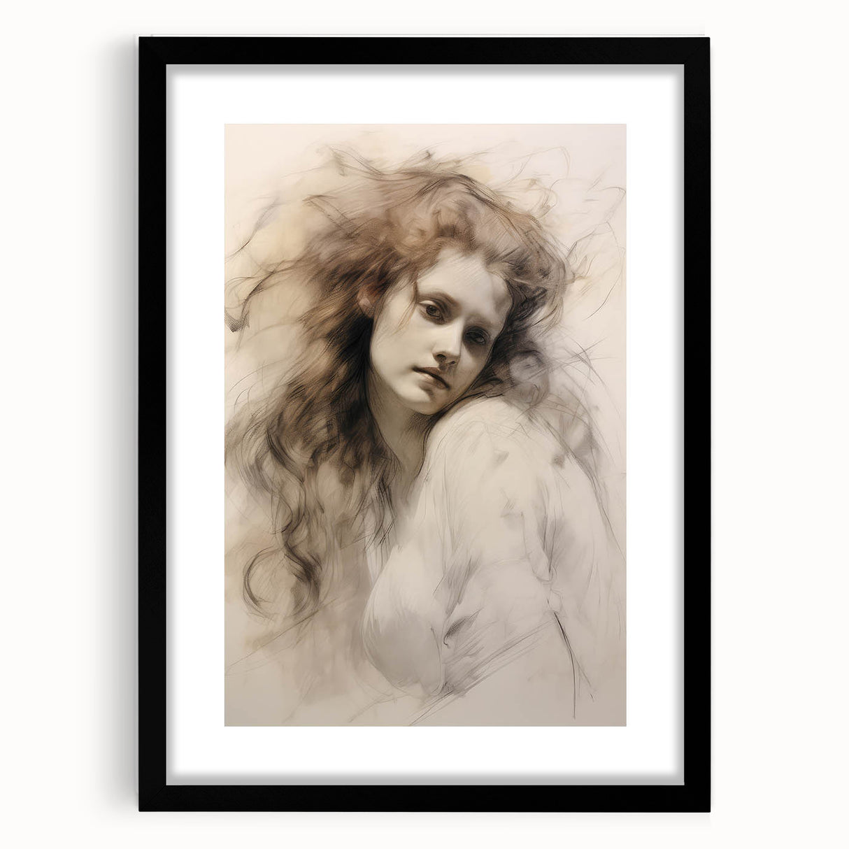 Timeless Vintage Portrait - Ethereal Woman Sketch Wall Art