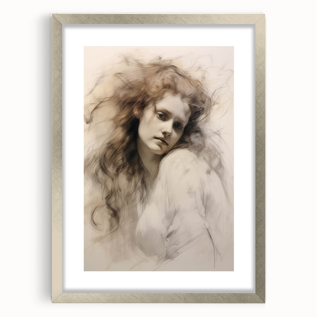 Timeless Vintage Portrait - Ethereal Woman Sketch Wall Art