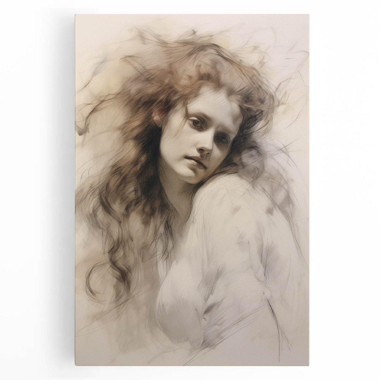 Timeless Vintage Portrait - Ethereal Woman Sketch Wall Art