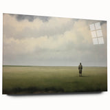 Vintage Portrait Art | Man in Vast Field Under Cloudy Sky