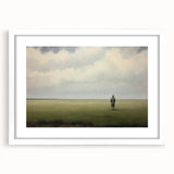 Vintage Portrait Art | Man in Vast Field Under Cloudy Sky
