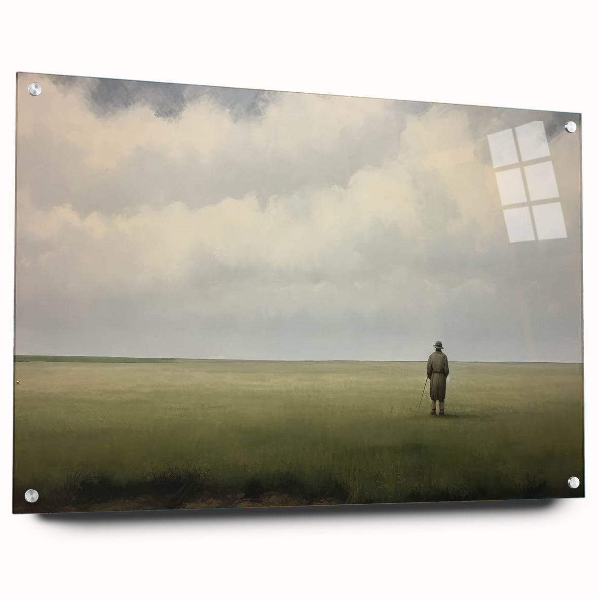 Vintage Portrait Art | Man in Vast Field Under Cloudy Sky
