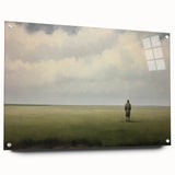 Vintage Portrait Art | Man in Vast Field Under Cloudy Sky