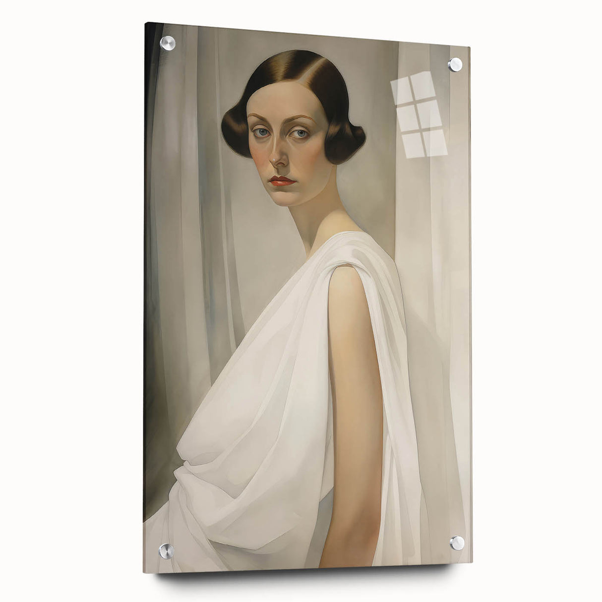 Elegant Vintage Portrait - Art Deco Woman in White Wall Art
