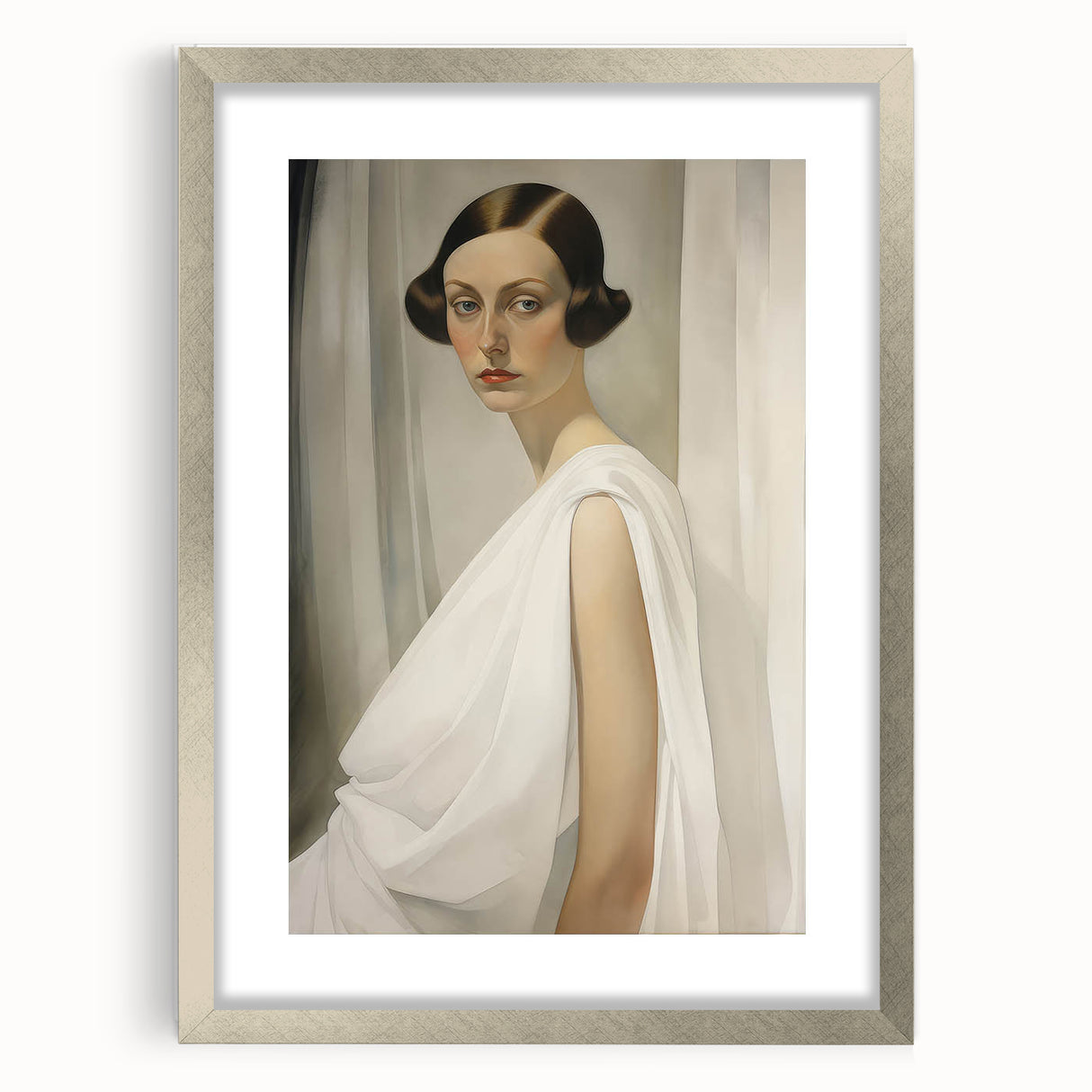 Elegant Vintage Portrait - Art Deco Woman in White Wall Art