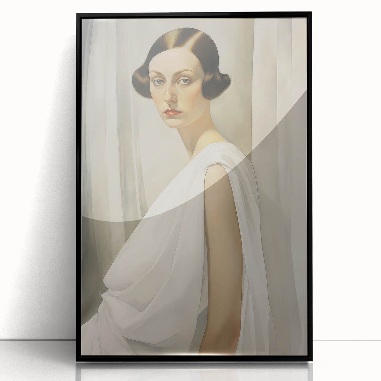 Elegant Vintage Portrait - Art Deco Woman in White Wall Art
