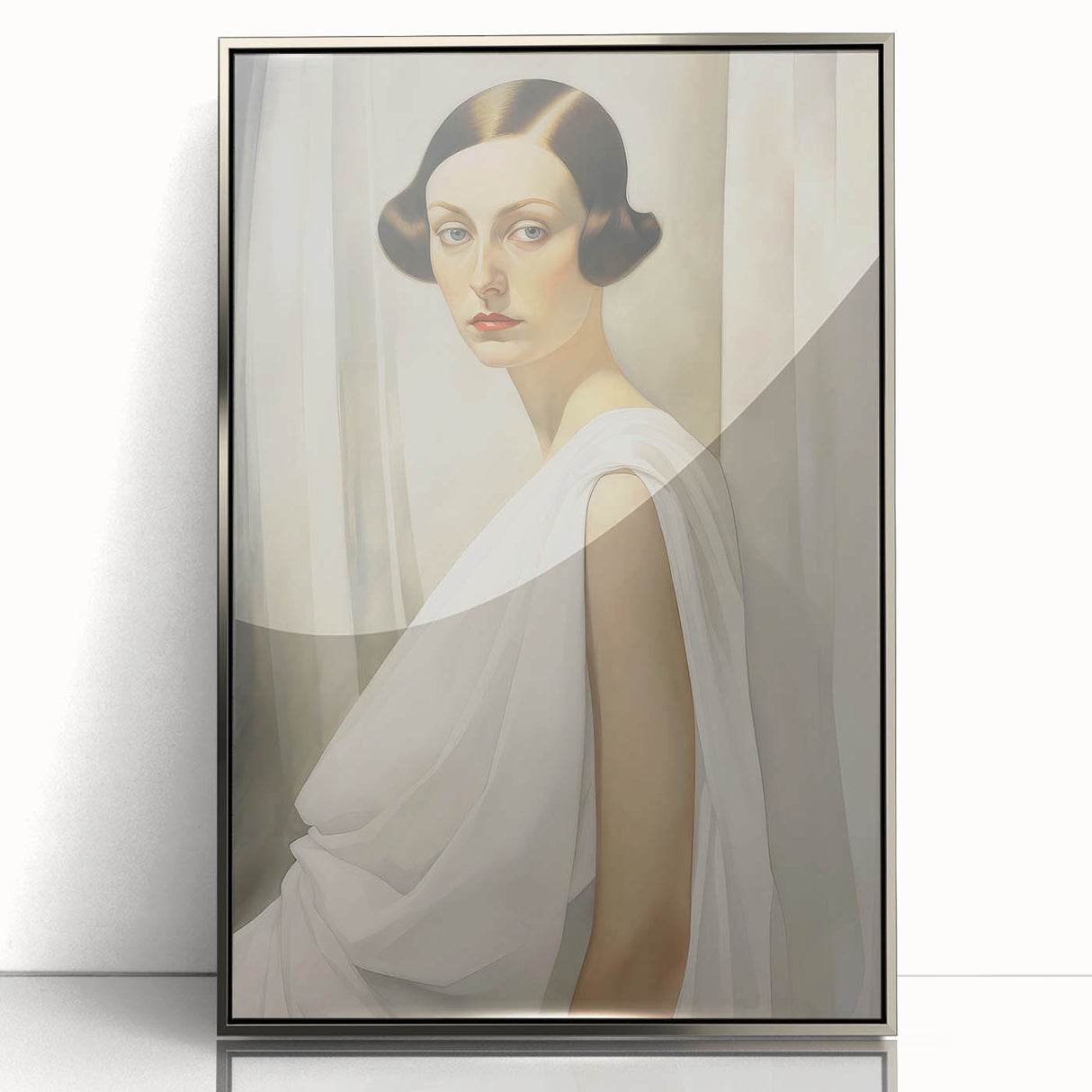 Elegant Vintage Portrait - Art Deco Woman in White Wall Art