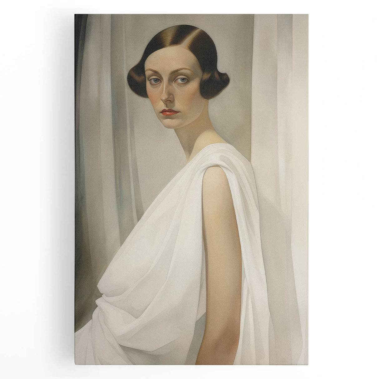 Elegant Vintage Portrait - Art Deco Woman in White Wall Art