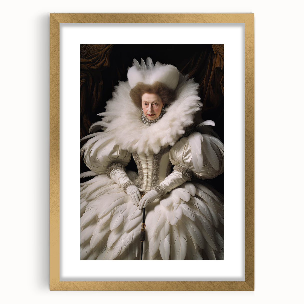 Antique Portrait Prints - Regal Lady in Feathered Gown Canvas Art