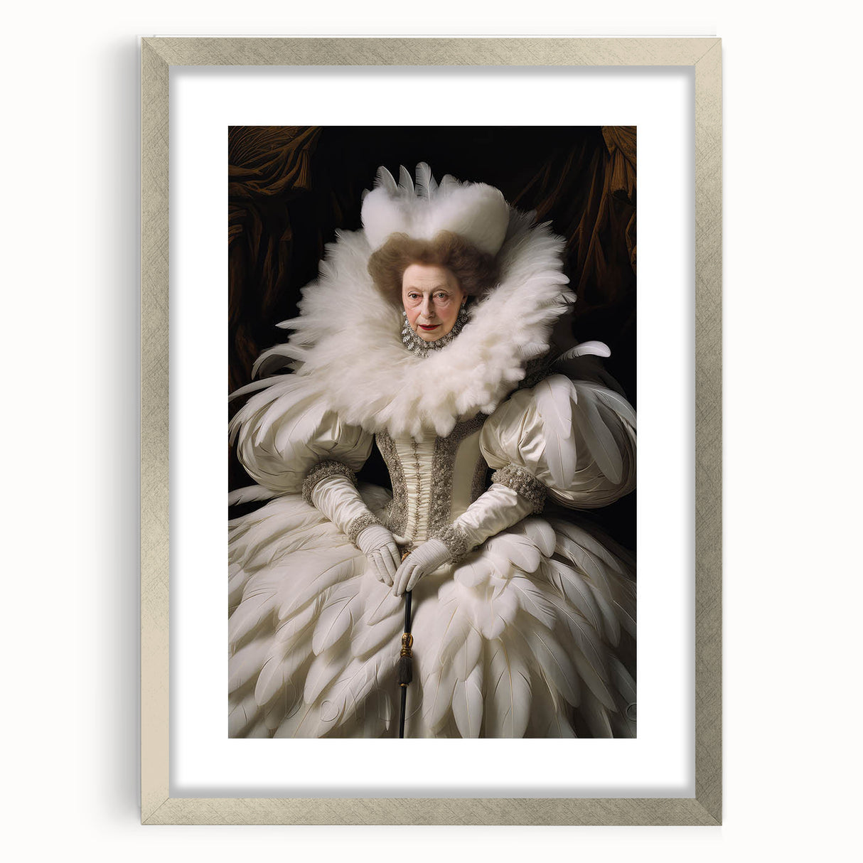Antique Portrait Prints - Regal Lady in Feathered Gown Canvas Art