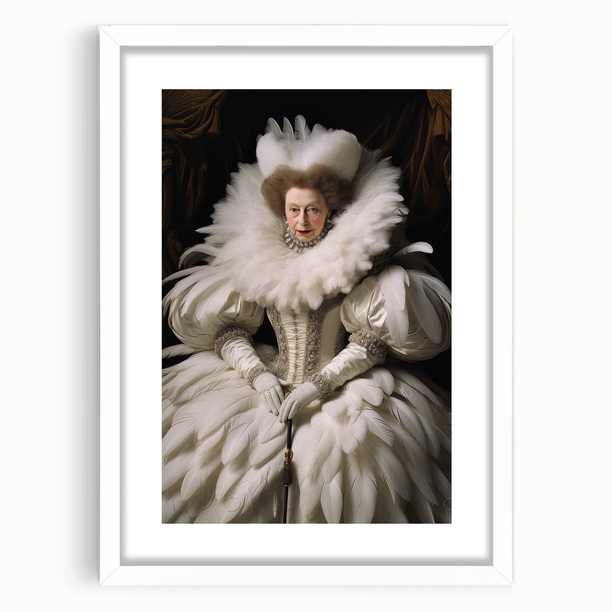 Antique Portrait Prints - Regal Lady in Feathered Gown Canvas Art