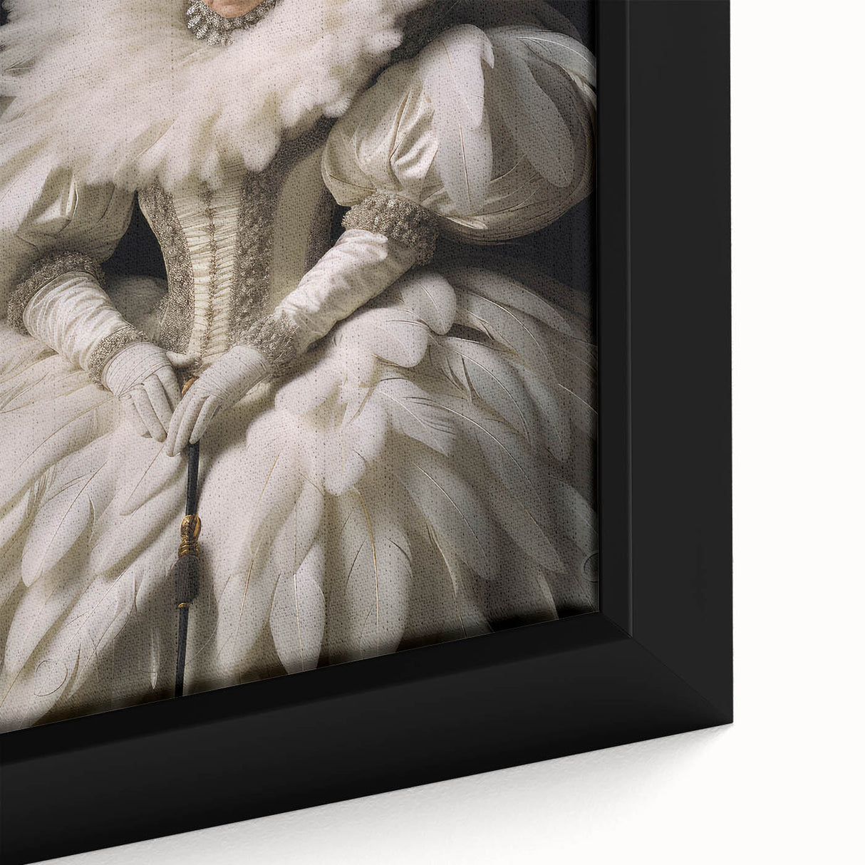 Antique Portrait Prints - Regal Lady in Feathered Gown Canvas Art