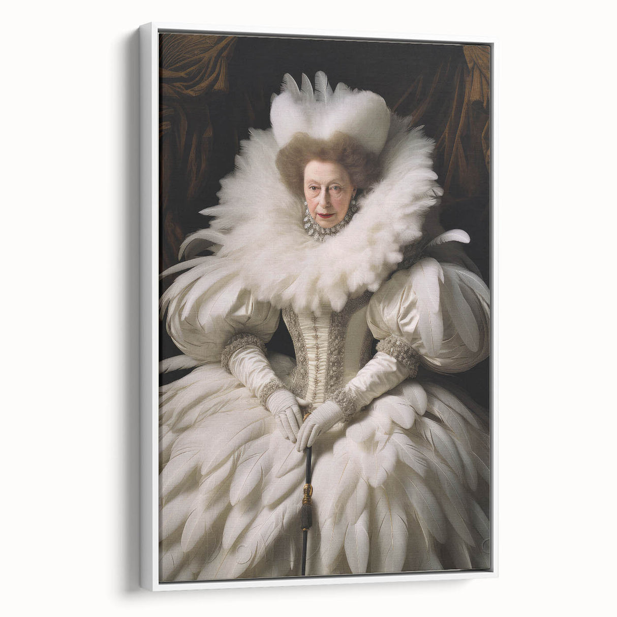 Antique Portrait Prints - Regal Lady in Feathered Gown Canvas Art