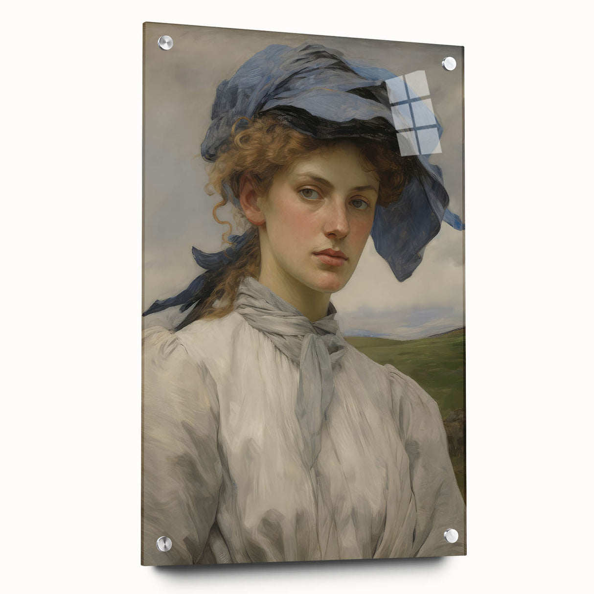 Classic Portrait Artwork - Vintage Lady with Blue Scarf Canvas