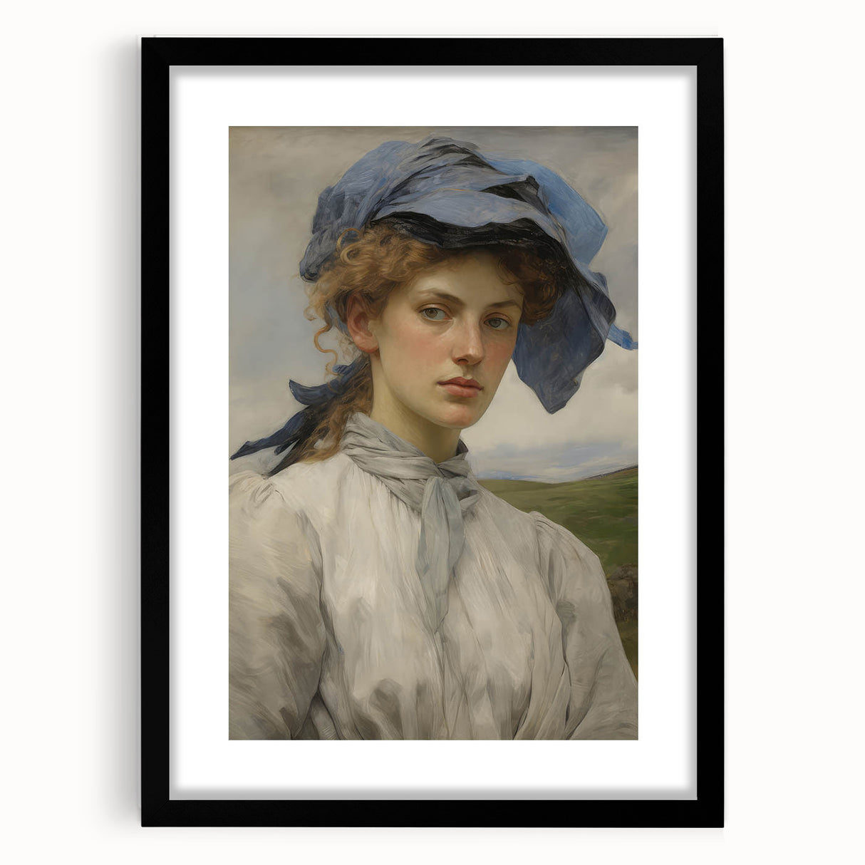 Classic Portrait Artwork - Vintage Lady with Blue Scarf Canvas