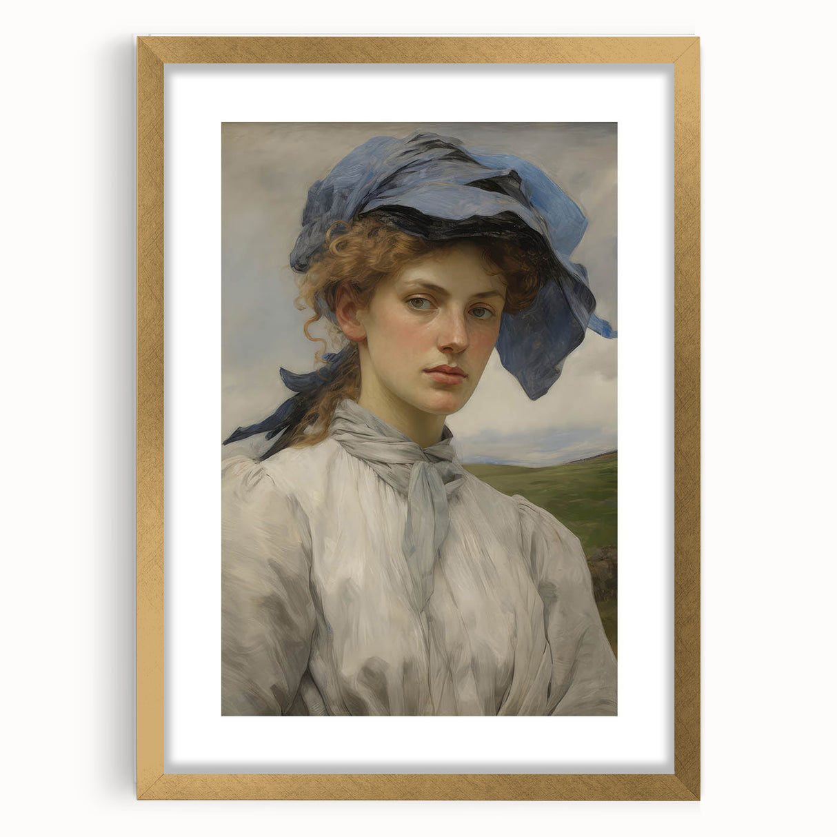 Classic Portrait Artwork - Vintage Lady with Blue Scarf Canvas