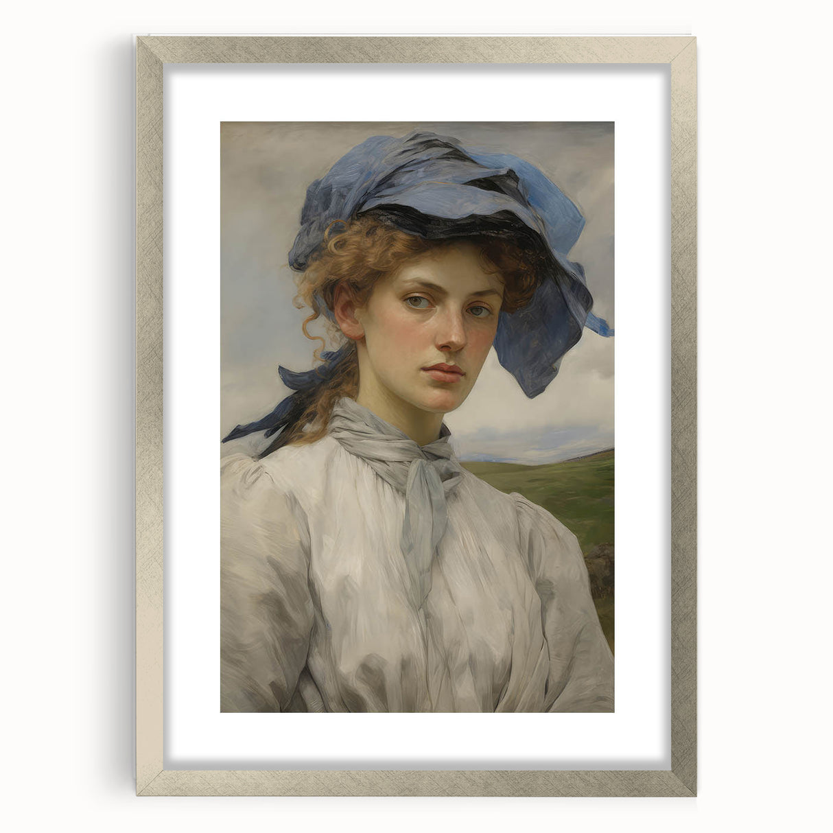 Classic Portrait Artwork - Vintage Lady with Blue Scarf Canvas