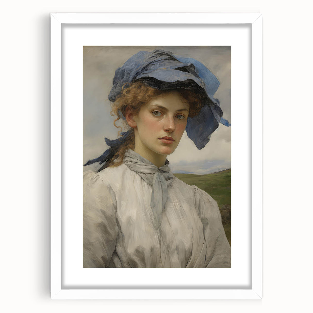 Classic Portrait Artwork - Vintage Lady with Blue Scarf Canvas