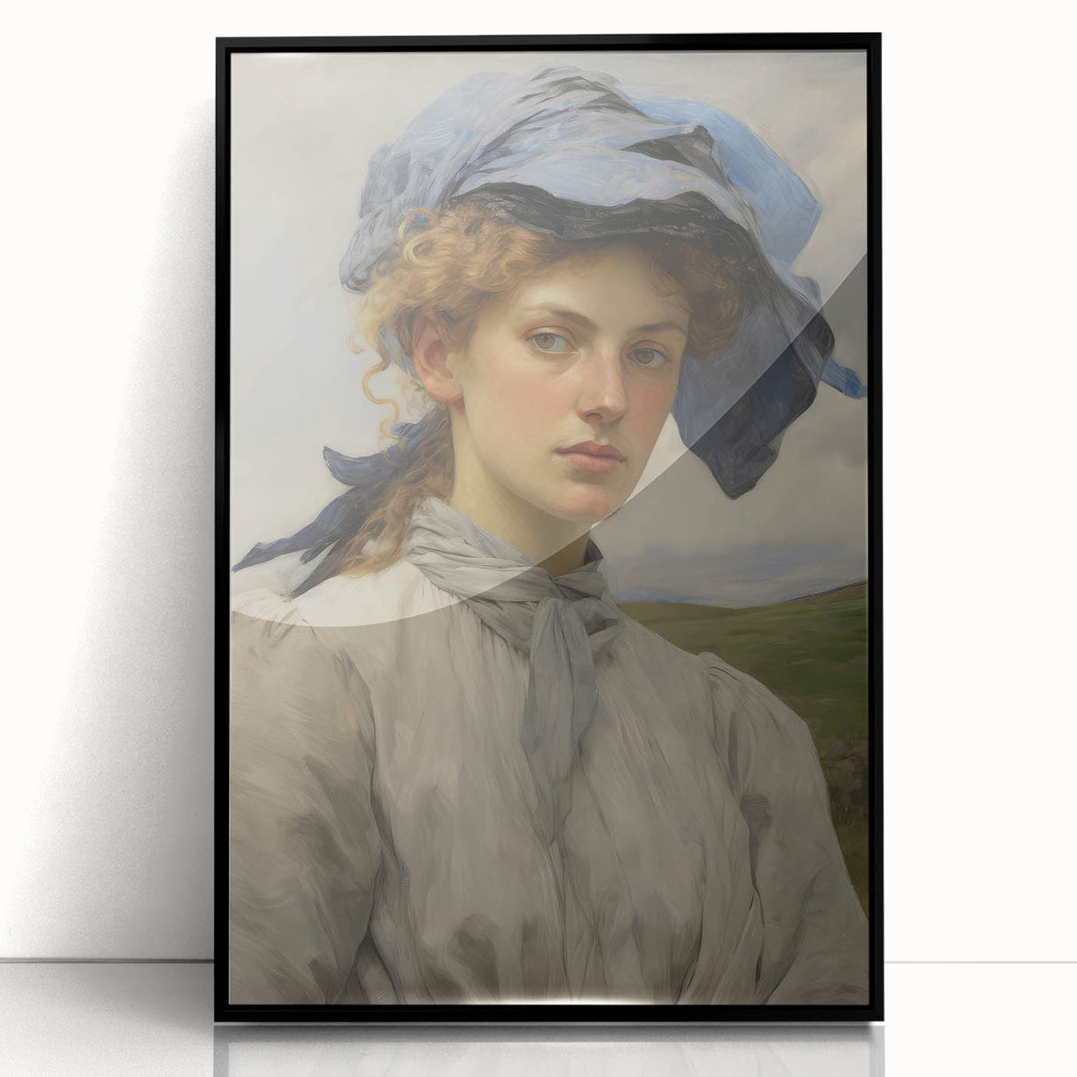 Classic Portrait Artwork - Vintage Lady with Blue Scarf Canvas