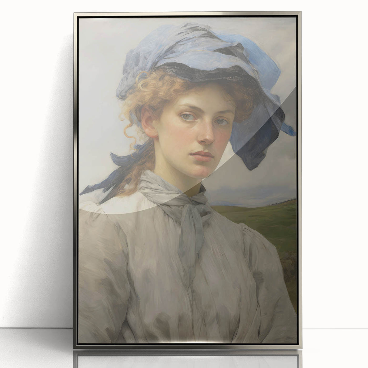 Classic Portrait Artwork - Vintage Lady with Blue Scarf Canvas