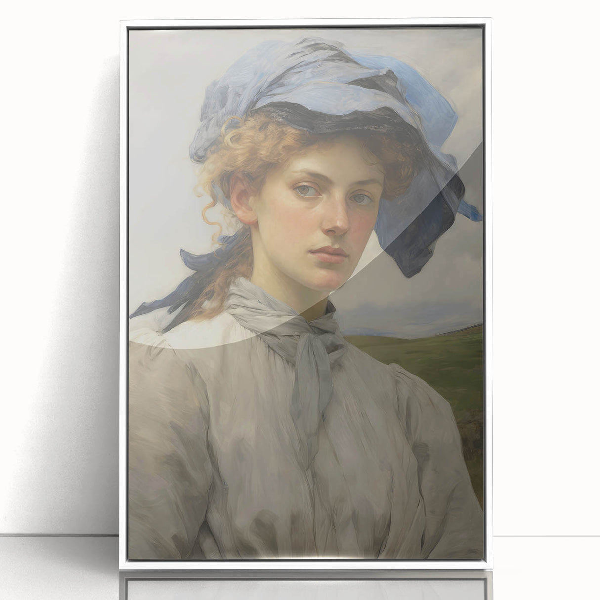 Classic Portrait Artwork - Vintage Lady with Blue Scarf Canvas