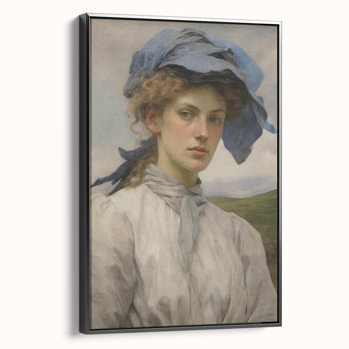 Classic Portrait Artwork - Vintage Lady with Blue Scarf Canvas