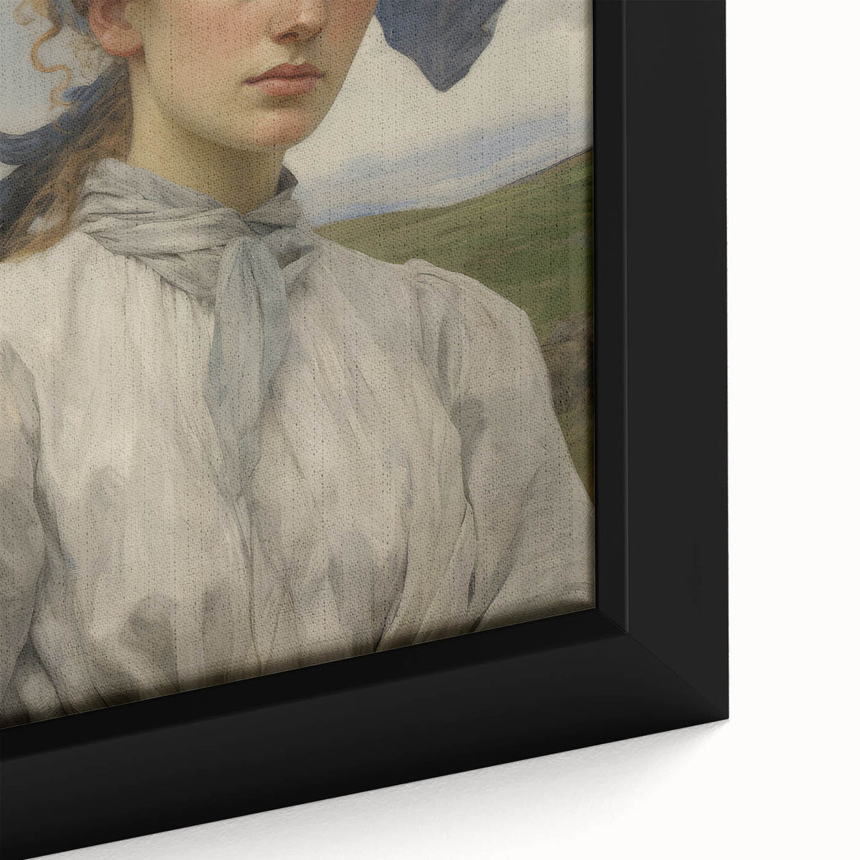 Classic Portrait Artwork - Vintage Lady with Blue Scarf Canvas