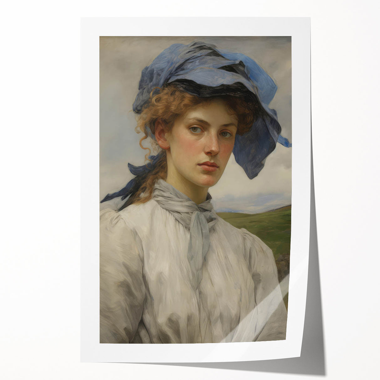 Classic Portrait Artwork - Vintage Lady with Blue Scarf Canvas