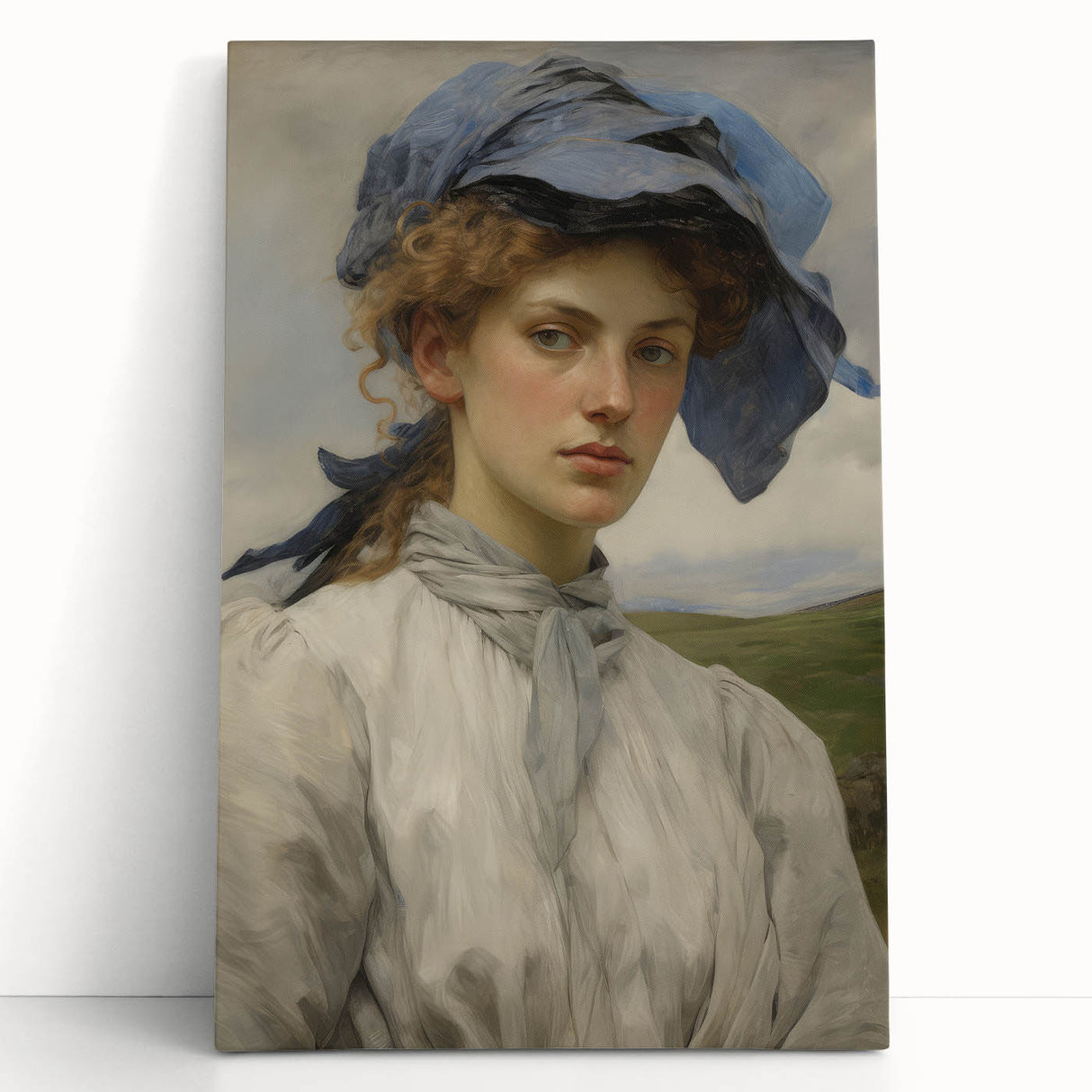 Classic Portrait Artwork - Vintage Lady with Blue Scarf Canvas