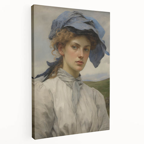 Classic Portrait Artwork - Vintage Lady with Blue Scarf Canvas