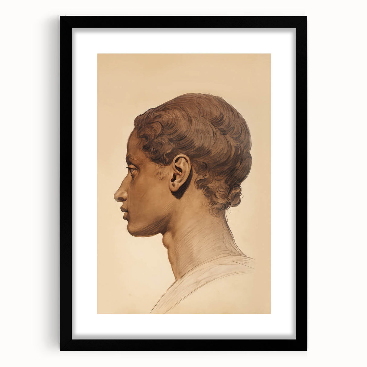 Antique Portrait Prints - Classical Profile Study Vintage Art
