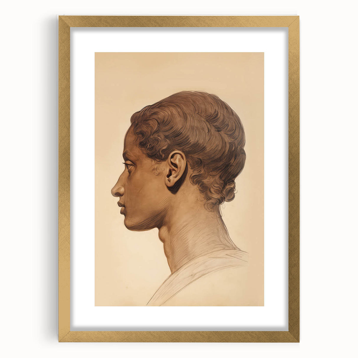 Antique Portrait Prints - Classical Profile Study Vintage Art