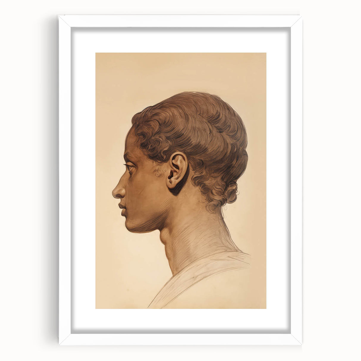 Antique Portrait Prints - Classical Profile Study Vintage Art