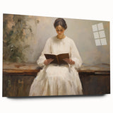 Vintage Portrait Art | Woman Reading on Rustic Bench