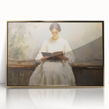 Vintage Portrait Art | Woman Reading on Rustic Bench