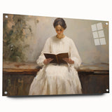 Vintage Portrait Art | Woman Reading on Rustic Bench