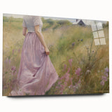 Vintage Portrait Art | Woman in Flower Field with Lilac Dress