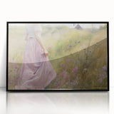 Vintage Portrait Art | Woman in Flower Field with Lilac Dress