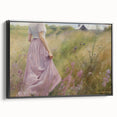 Vintage Portrait Art | Woman in Flower Field with Lilac Dress
