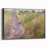 Vintage Portrait Art | Woman in Flower Field with Lilac Dress
