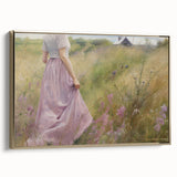 Vintage Portrait Art | Woman in Flower Field with Lilac Dress