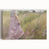 Vintage Portrait Art | Woman in Flower Field with Lilac Dress