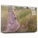 Vintage Portrait Art | Woman in Flower Field with Lilac Dress