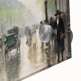 Vintage Portrait Art | Bustling Paris Street Scene in Rain