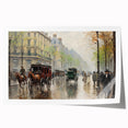 Vintage Portrait Art | Bustling Paris Street Scene in Rain