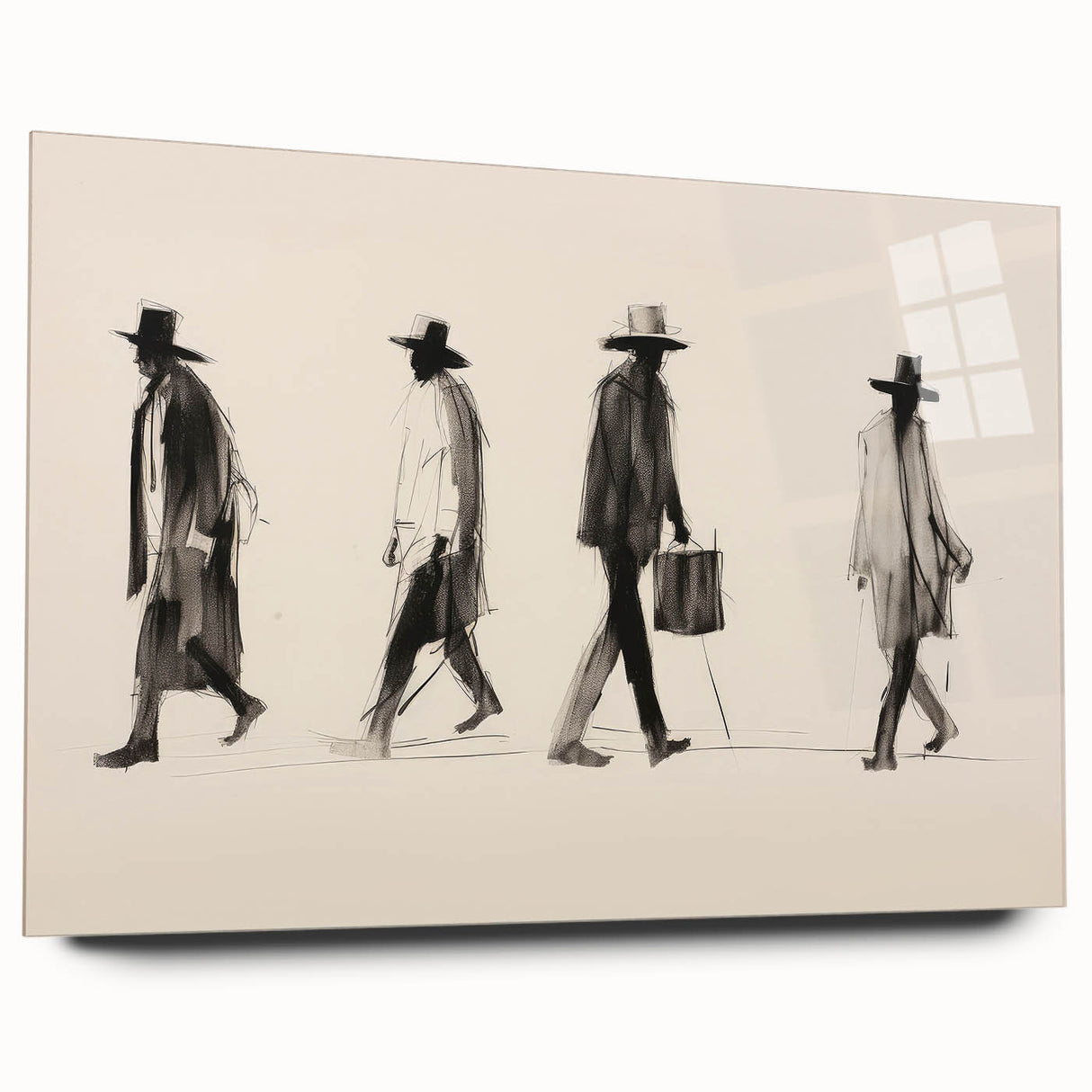 Vintage Portrait Art – Retro Walkers Sketch Canvas Print