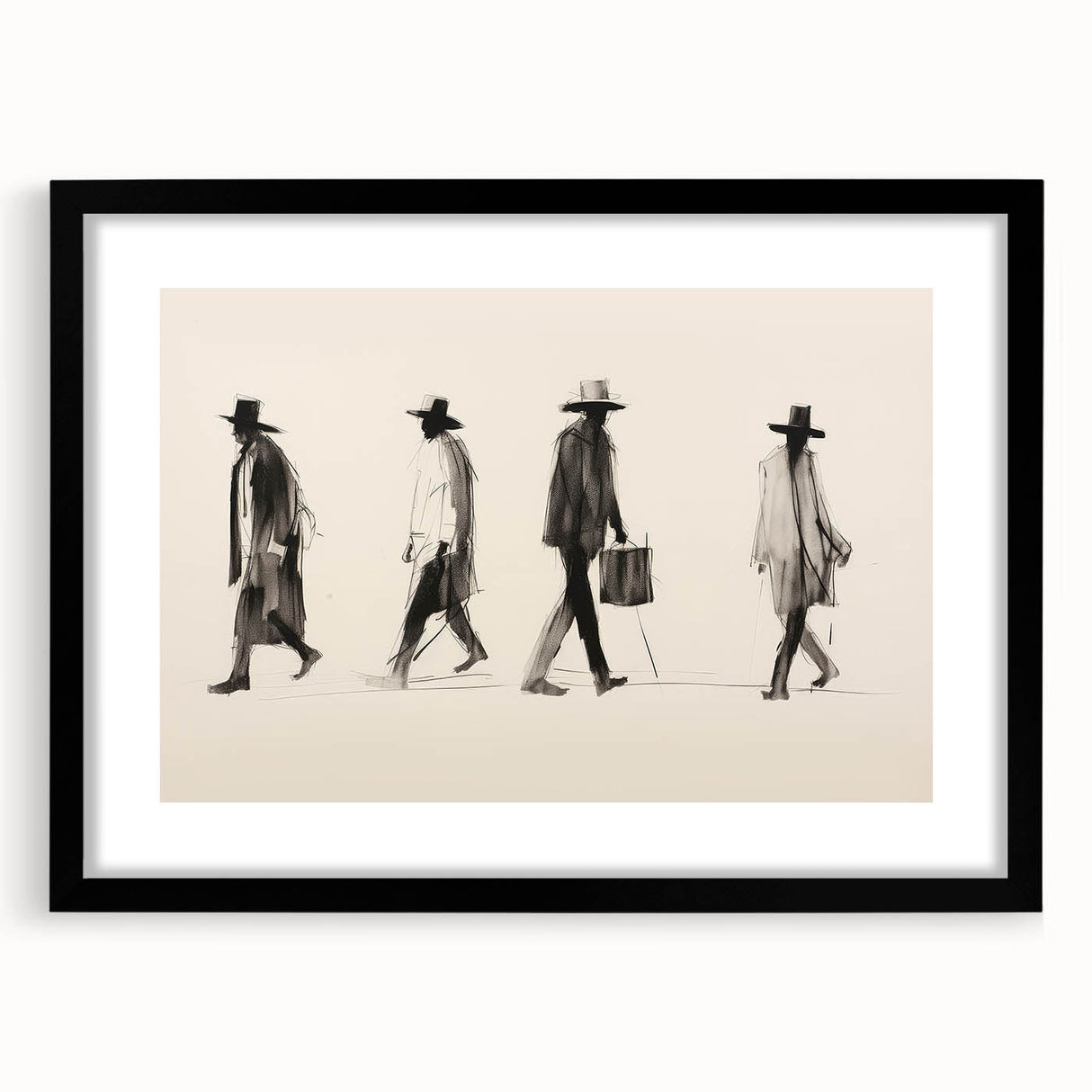 Vintage Portrait Art – Retro Walkers Sketch Canvas Print