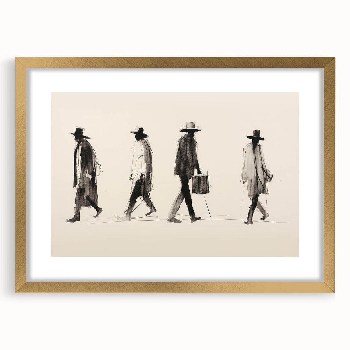 Vintage Portrait Art – Retro Walkers Sketch Canvas Print